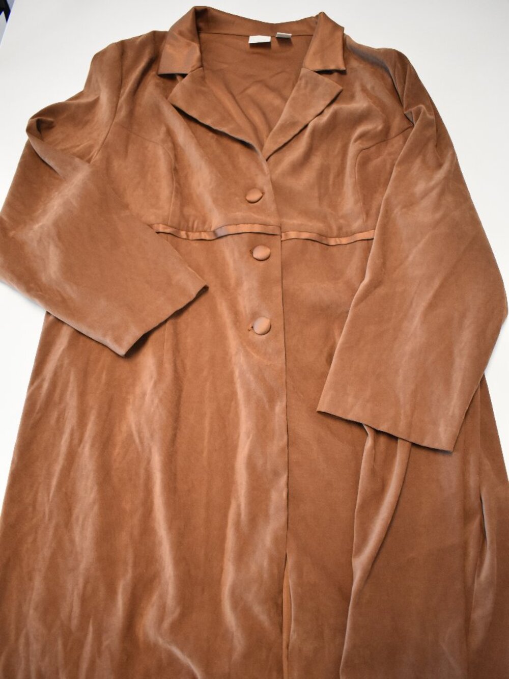 Studio C Plus Size 26W Brown Faux Suede Longline Jacket Duster Button Front Care